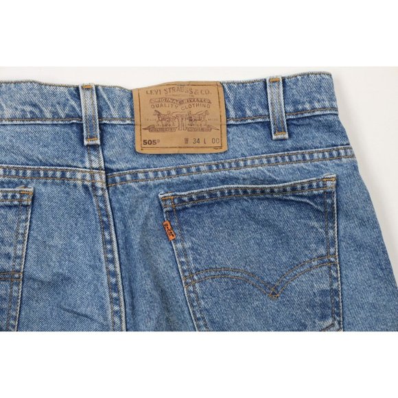 Vintage 90s Levis 505 Orange Tab Mens 34 Thrashed Denim Jean Shorts Jorts USA - Picture 14 of 16